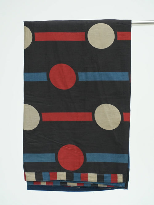 Black Geometric Print Cotton Saree